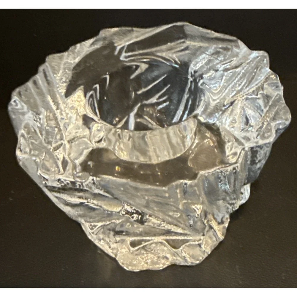 Orefors Sweden Crystal Icy Votive Candle Holder Decor Elegant Party Heavy 3 Inch
